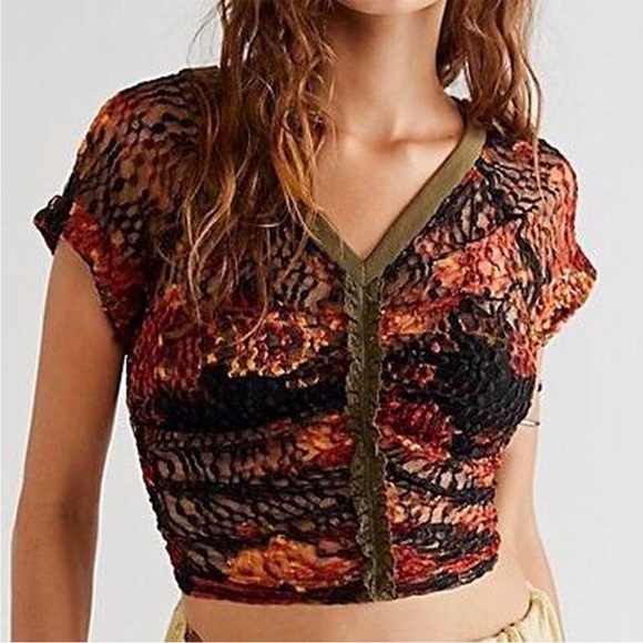 Free People Solana Sheer Crop Top Short Sleeve Shirt Women’s  NWOT - Picture 3 of 4